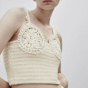 Massimo Dutti Crochet Crop Top in Cream